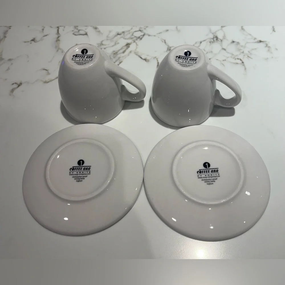 Konitz Coffee Bar Espresso Cups and Saucers 2 oz. New, Never Used.